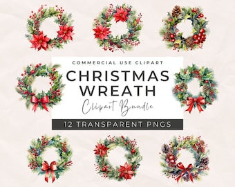 Aquarell Weihnachtskranz PNG Clipart - Aquarell Vintage Weihnachten Urlaub Clipart, transparente PNG, Winter Clipart, digitaler Download