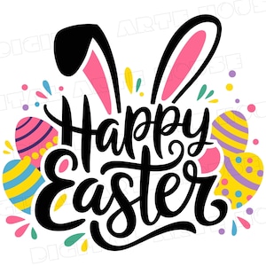 Happy Easter Bunny Ears PNG: Colorful Easter Design (Digital Download)
