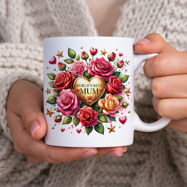 Worlds Best Mum Mug Wrap, 11oz & 15oz Mug Template, Mug Sublimation Design, Mothers Day Mug Wrap Template, Instant Digital Download PNG