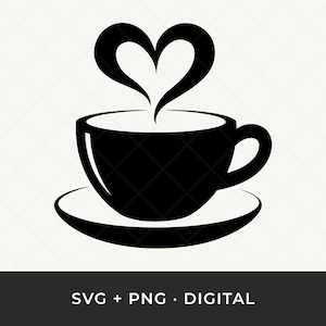 コーヒーカップ SVG PNG: エスプレッソ カプチーノ ハート クリップアート、マグカップ カット ファイル