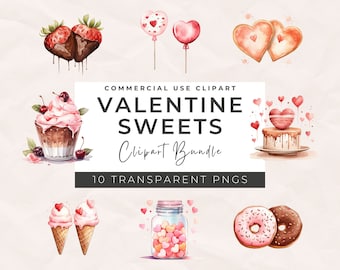 Watercolor Valentine Sweets Clipart: PNG Bundle (3000x3000 px)