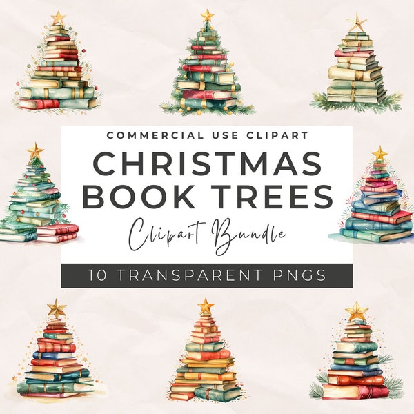 Watercolor Christmas Book Tree Clipart - Christmas Gift, Book Lovers PNG, Bookworm Christmas PNG, Gift For Teachers, School Christmas