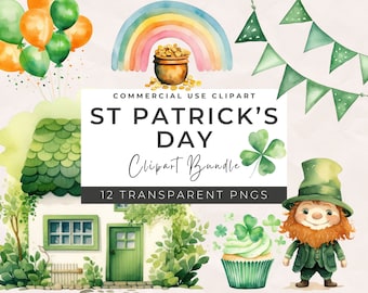 Watercolor St Patricks Day Clipart Bundle: Leprechaun PNG (Commercial Use)