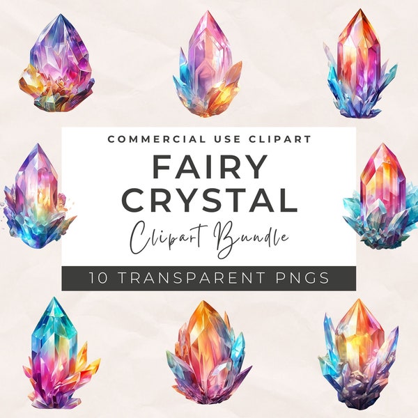 Watercolor Crystal Clip Art - Fairy Magic Enchanting Illustrations Clipart Bundle Perfect For Paper Crafting Digital Planner