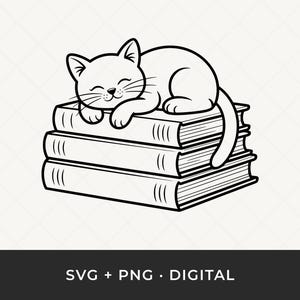 Cat Reading Books SVG: Book Lover Pet Cut File for Cricut