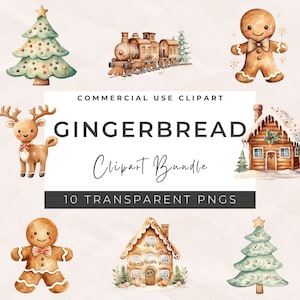 Clipart di pan di zenzero di Natale carino, Clipart di Natale, Casa di pan di zenzero ad acquerello, PNG di biscotti di pan di zenzero, Uso commerciale di Natale