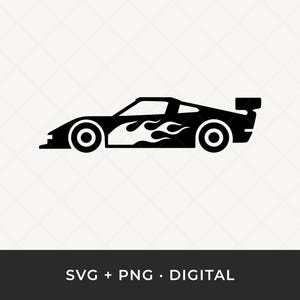 レースカーSVG：スポーツカーのクリップアート、誕生日レース招待状のCricut用カットファイル