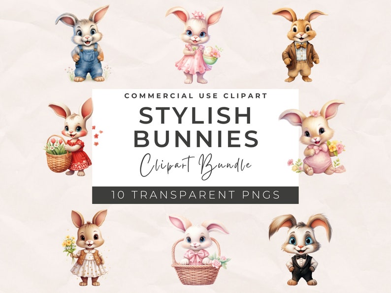 Watercolor Easter Bunny Clipart – Floral PNG Set, Nursery Decor ...