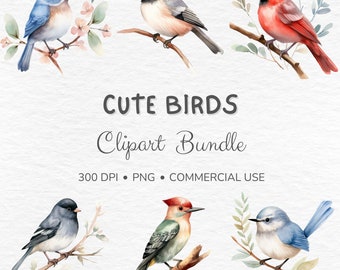 Watercolor Birds Clipart Bundle – Cute Bird Illustrations (Commercial Use)