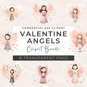 Clipart de ángeles de San Valentín en acuarela: clipart de ángeles, clipart lindo de San Valentín, clipart de San Valentín, descarga digital, álbum de recortes, uso comercial