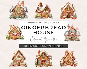 Watercolor Gingerbread House Clipart: Commercial Use (Digital Download)