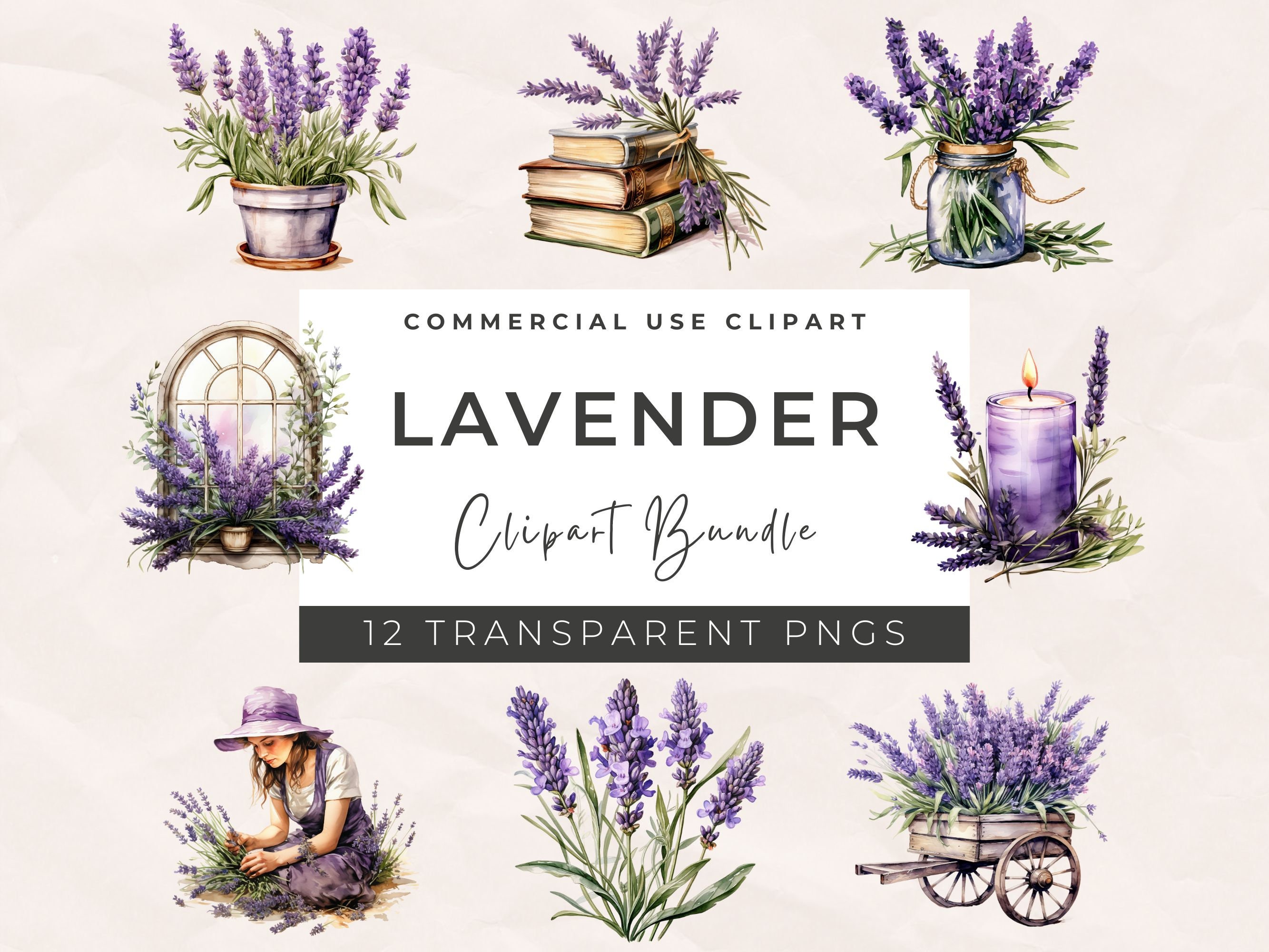 Watercolor Lavender Clipart, Provence floral spring PNG, Watercolor Lavender Wreaths, Watercolor Spring Clipart, Botanical Clipart
