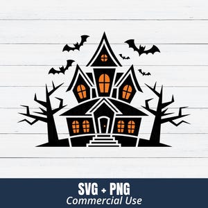 Halloween Haunted Mansion House Svg, Scary Scene Svg, Ghost House Svg, Bats Svg, Bats Png, Gnarled Trees, Horror House Svg, Spooky House Svg