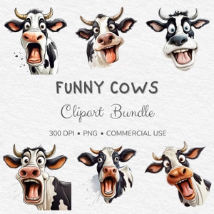 Funny Cow Clipart Bundle - Animated Cow Clipart, Cute Cow Clipart, Cow Face PNG, Scrap Book, Commercial Use, Digital Download