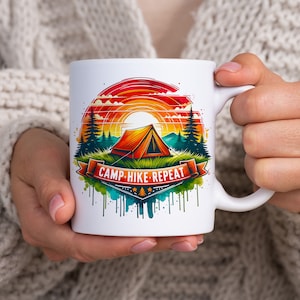 Camp Hike Repeat Mug Wrap: Sublimation Design (Digital Download)