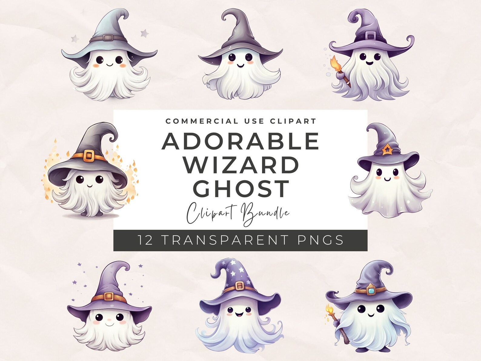Watercolor Wizard Ghost Clipart: Spooky Halloween PNG Images (digital ...