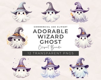 Clipart de fantasma mago de acuarela: Imágenes PNG de Halloween espeluznantes (descarga digital)