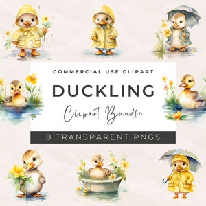 Bundle de cliparts caneton aquarelle - caneton PNG, images numériques caneton, fichier numérique, graphiques pour chambre d'enfant, usage commercial, sublimation