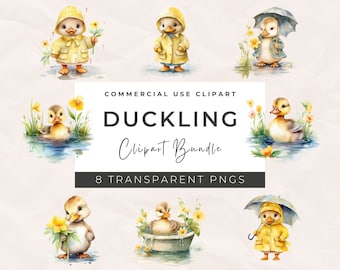 Watercolor Duckling Clipart Bundle - Duckling PNG, Duckling Digital Images, Digital File, Nursery Graphics, Commercial Use, Sublimation