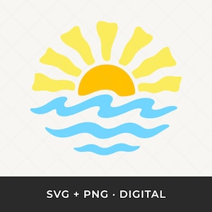 Retro Sonne und Wellen SVG: Sommer Ozean Clipart Cut File für Cricut