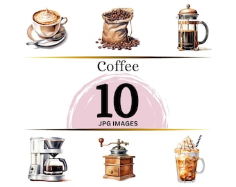 Watercolor Coffee Clipart: Coffee Cup & Food Art (10 JPGs)