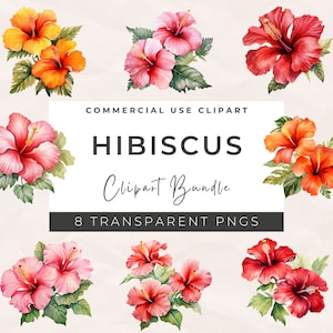 Aquarell Hibiskus Clipart - Hibiskus Blume Clipart, digitaler Download, druckbare Wandkunst, digitaler Planer, Junk Journals