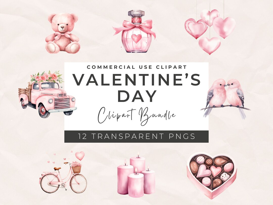 Watercolor Valentine's Day Clipart Bundle: Baby Animals, Hearts (PNG ...