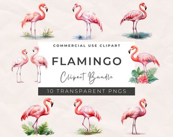 Watercolor Flamingo Clipart: PNG Images, Flamingo Wall Art (Digital Download)