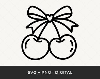 Cherry Heart Bow SVG: Cartoon Fruit Cut File for Cricut and Silhouette