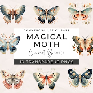 Aquarell magische Motten Clipart - Motten Fantasy-Stil, Magische Clipart, Hexerei Bundle PNG, Wicca, Mystische Clipart, Pagan Clipart