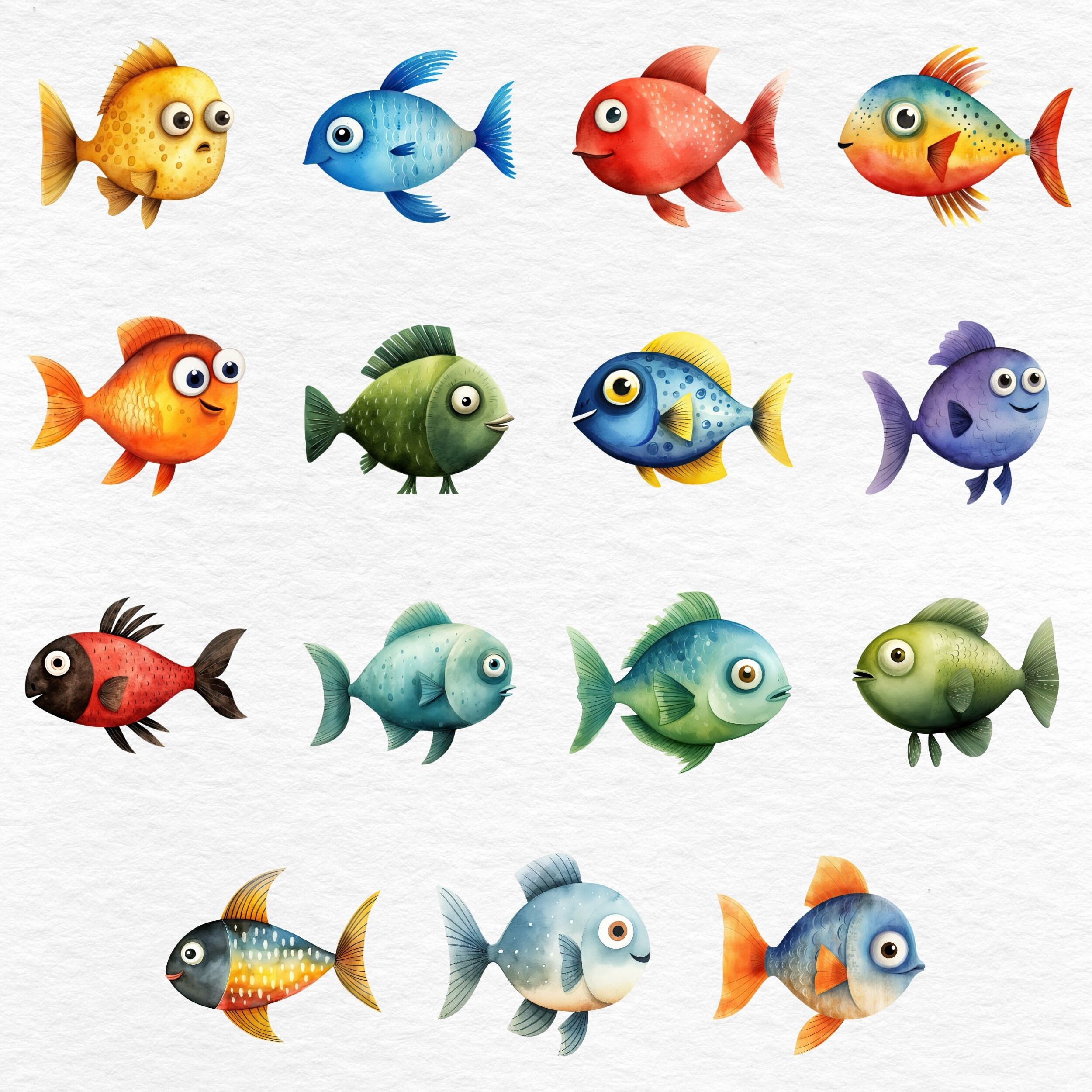 Fun Fish Graphic Watercolor Funny Fish Clipart – Transparent PNG Graphics (digital ...