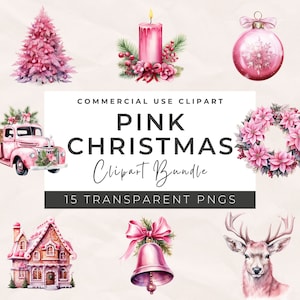 Aquarell Rosa Weihnachten PNG Clipart - Tis The Season, Cottagecore Aquarell Winter Bundle, Junk Journals Einladungen Sublimation usw