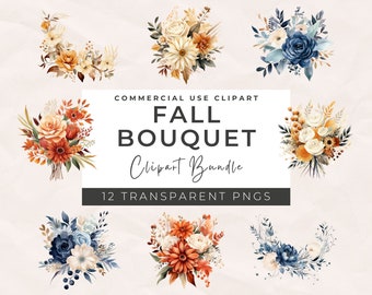 Aquarel herfst bloemen clipart: terracotta bloemen en herfstboeketten (digitale png-download)