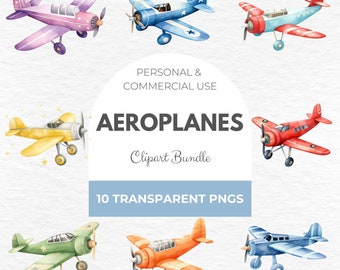 Watercolor Aeroplanes Clipart - Babyshower Clipart, Airplane Clipart, Watercolor Transport, Aviation Clipart, Nursery Decoration, Scrap book