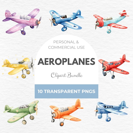 Watercolor Airplane Clipart: Aviation Nursery Decor (Digital Download)