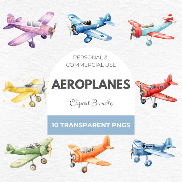 Watercolor Aeroplanes Clipart - Babyshower Clipart, Airplane Clipart, Watercolor Transport, Aviation Clipart, Nursery Decoration, Scrap book