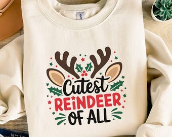 Cutest Reindeer PNG: Xmas Graphics, T-Shirt Design (Digital Download)