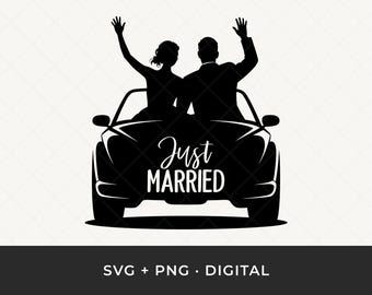 Just Married SVG: Wedding Car Silhouette Cut File for Cricut