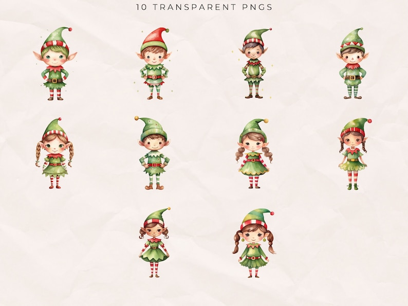 Watercolor Christmas Elf Clipart: PNG Bundle (digital Download) - Etsy