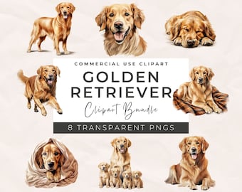 Golden Retriever Dog - Watercolor Clipart Bundle, Golden Retrieve Dog, Free Commercial Use, Digital Download