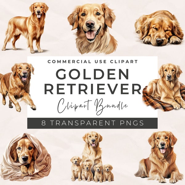 Golden Retriever Dog - Watercolor Clipart Bundle, Golden Retrieve Dog, Free Commercial Use, Digital Download