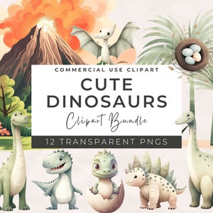 Bundle de cliparts dinosaures mignons aquarelle - Clipart PNG mignon, décoration de chambre de bébé, Shower de bébé Dino, fête d'anniversaire Boho dinosaure, album de scrapbooking