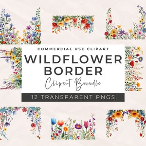 Clipart de bordure de fleurs sauvages - bordure florale PNG, WildflowerClipart, Clipart floral de fleurs sauvages, lot de cliparts de fleurs sauvages, fleurs sauvages PNG