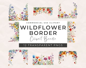 Clipart de borde de flores silvestres: paquete PNG floral (transparente)