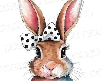 Kokette Hase PNG: Ostern Schleife Clipart (digitaler Download)