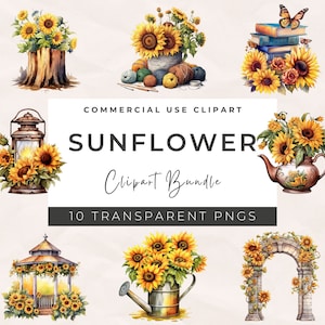 Aquarell Sonnenblume ClipArt Bundle, Sonnenblume Clipart, Boho Blumen, Sonnenblume PNG, Aquarell Blumensträuße, transparente PNGs, kommerzielle Nutzung