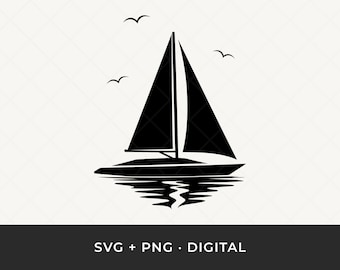 Sailboat SVG: Ocean Sailing Boat Clipart, Nautical Vector Cut File for Cricut