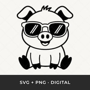 Pig SVG: Cartoon Farm Animal Clipart, Pig Outline Cut File for Cricut and Silhouette