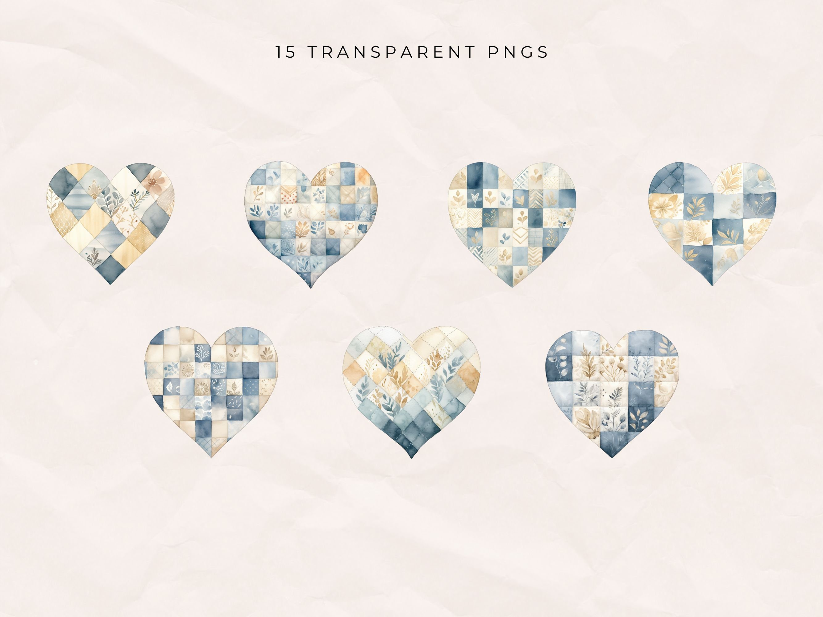 Watercolor Heart Clipart Bundle Patchwork Heart Clip Art - Etsy