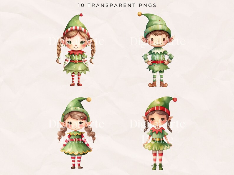 Watercolor Christmas Elf Clipart: PNG Bundle (digital Download) - Etsy
